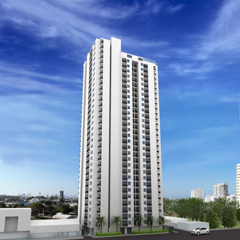 Render del Edificio Sunset 47 en Cartagena, torre de 33 pisos